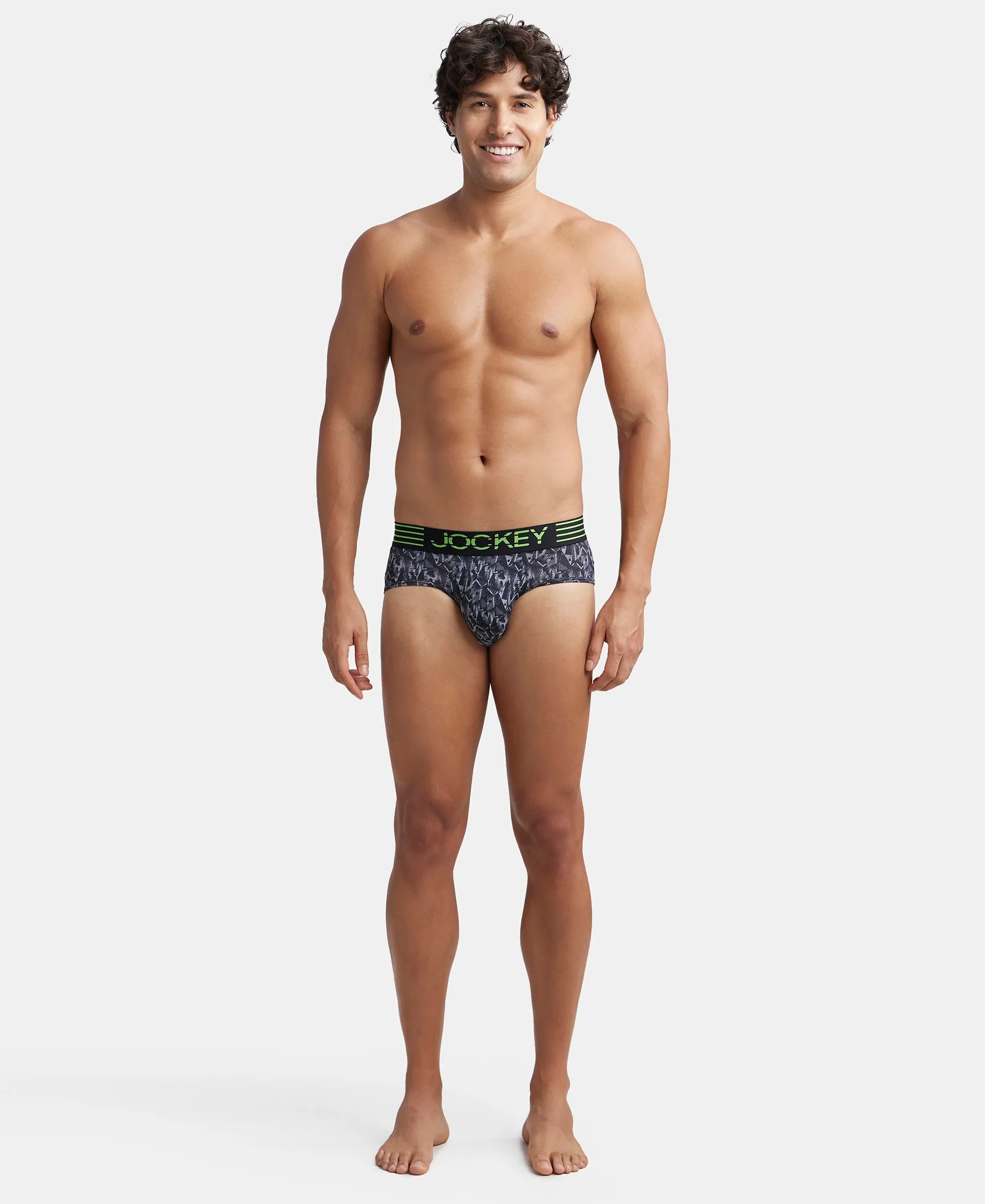 Microfiber Mesh Elastane Stretch Printed Performance Brief with StayDry Technology - Black print