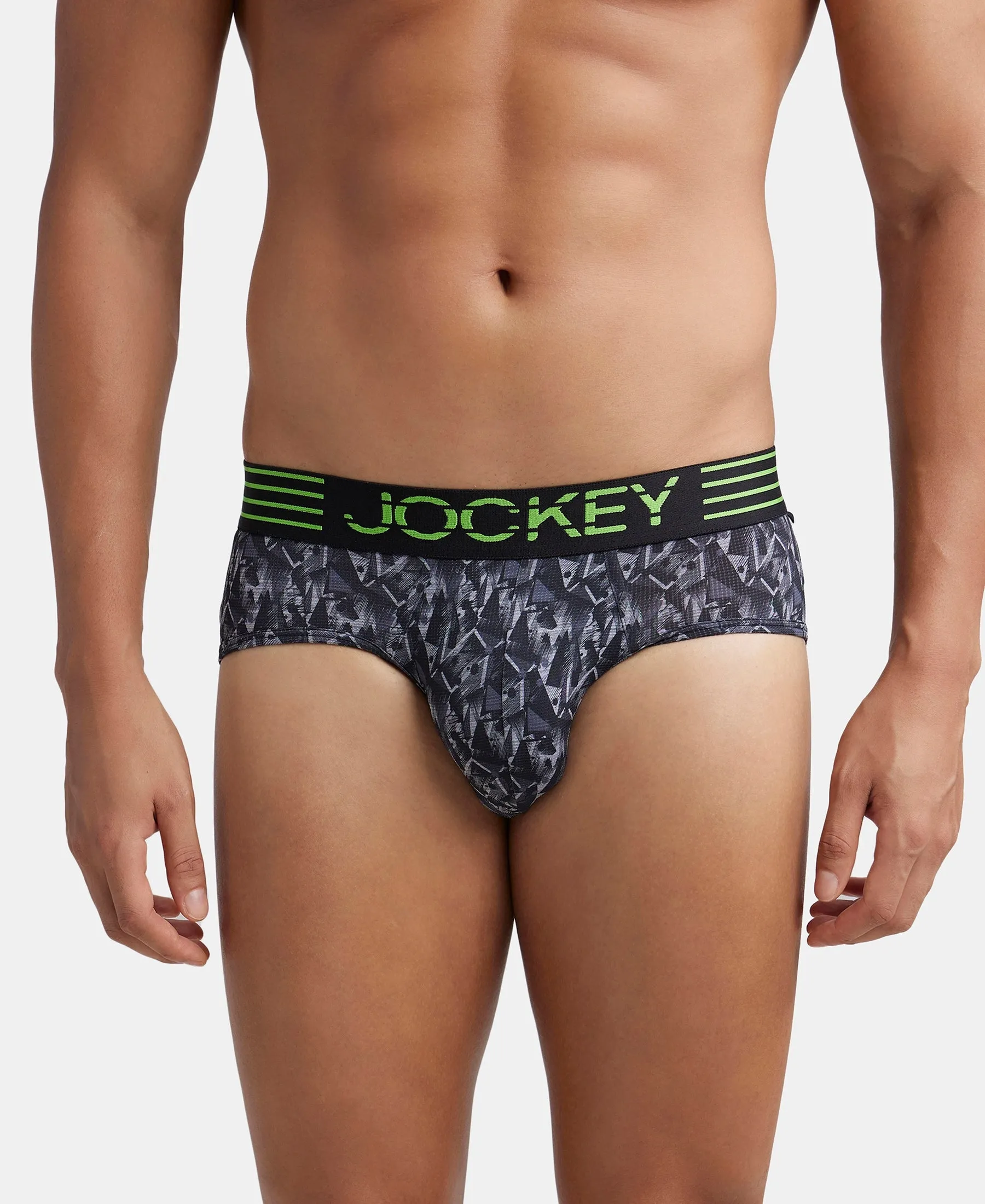 Microfiber Mesh Elastane Stretch Printed Performance Brief with StayDry Technology - Black print