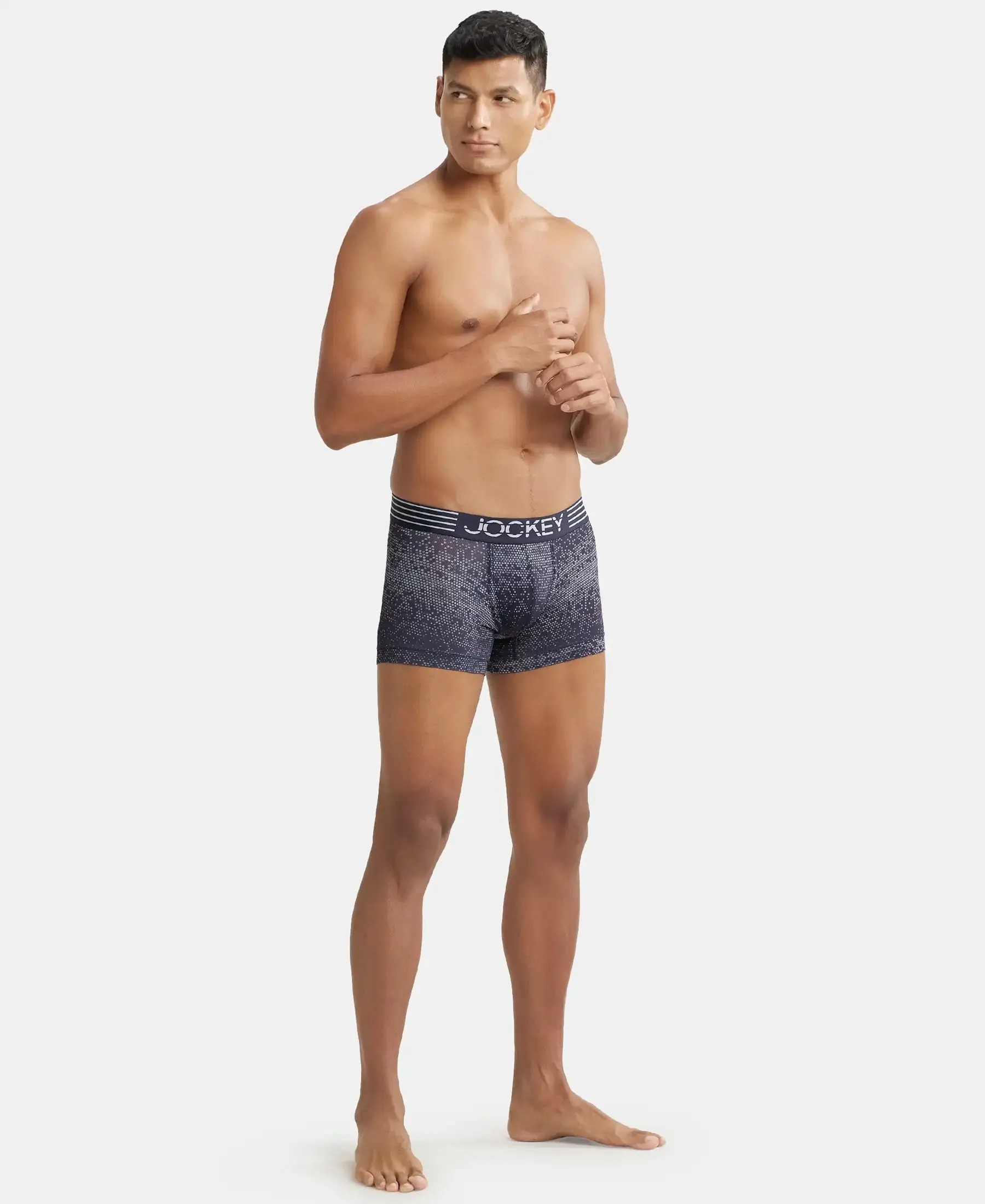 Microfiber Mesh Elastane Stretch Printed Performance Trunk with StayDry Technology - True Navy