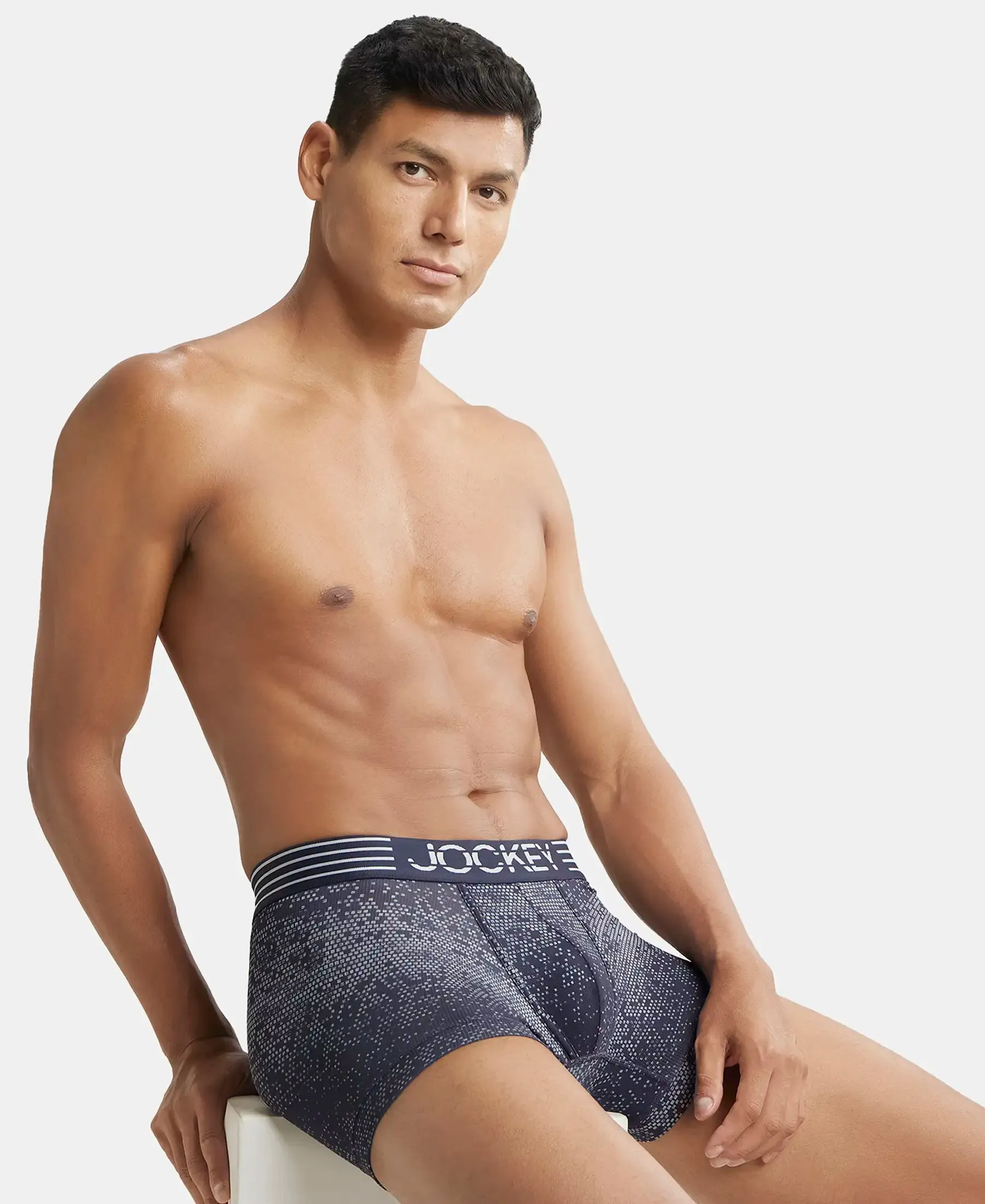 Microfiber Mesh Elastane Stretch Printed Performance Trunk with StayDry Technology - True Navy