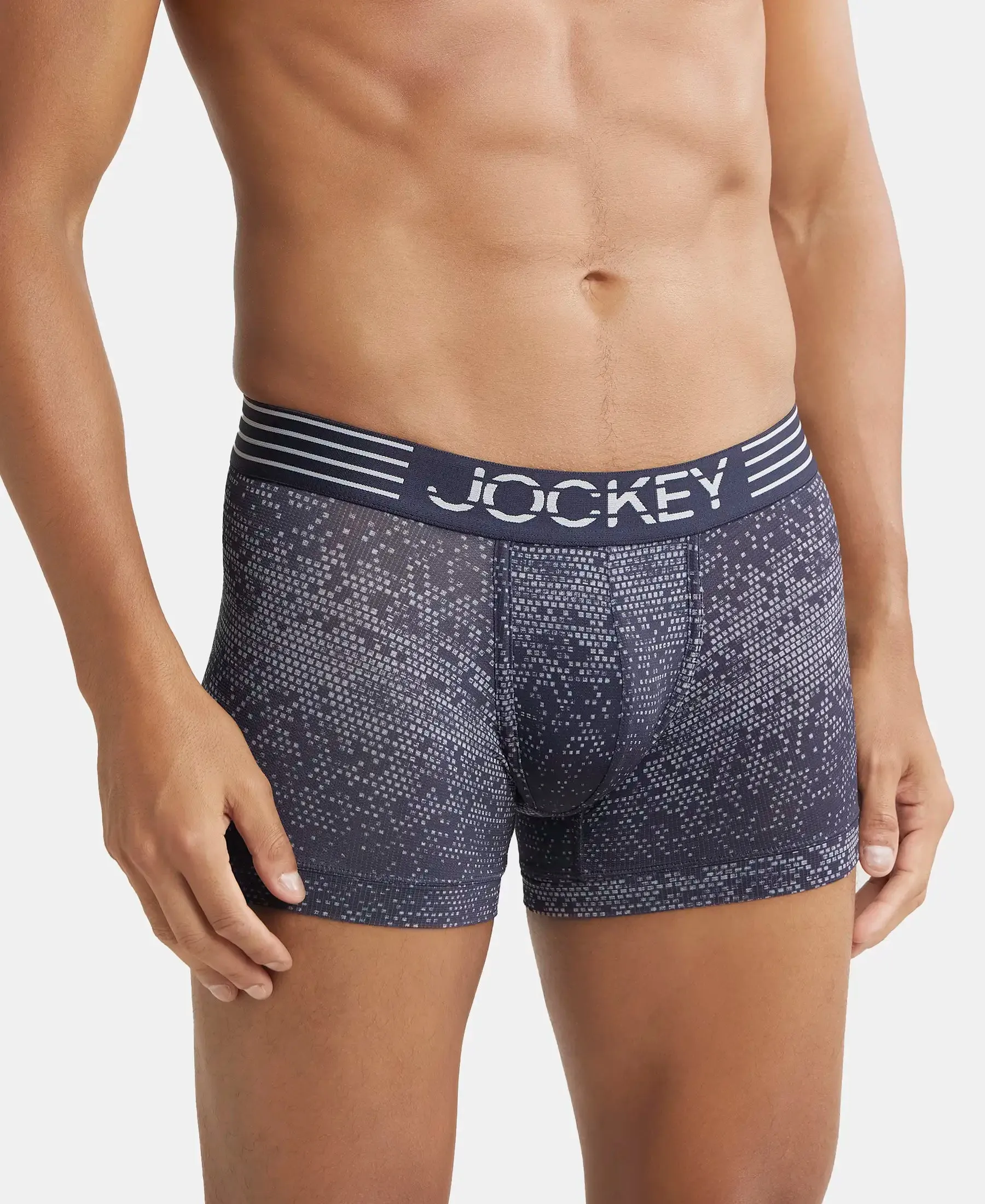 Microfiber Mesh Elastane Stretch Printed Performance Trunk with StayDry Technology - True Navy