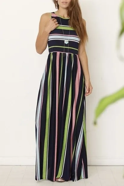 Multi color stripe maxi dress with hidden pocket