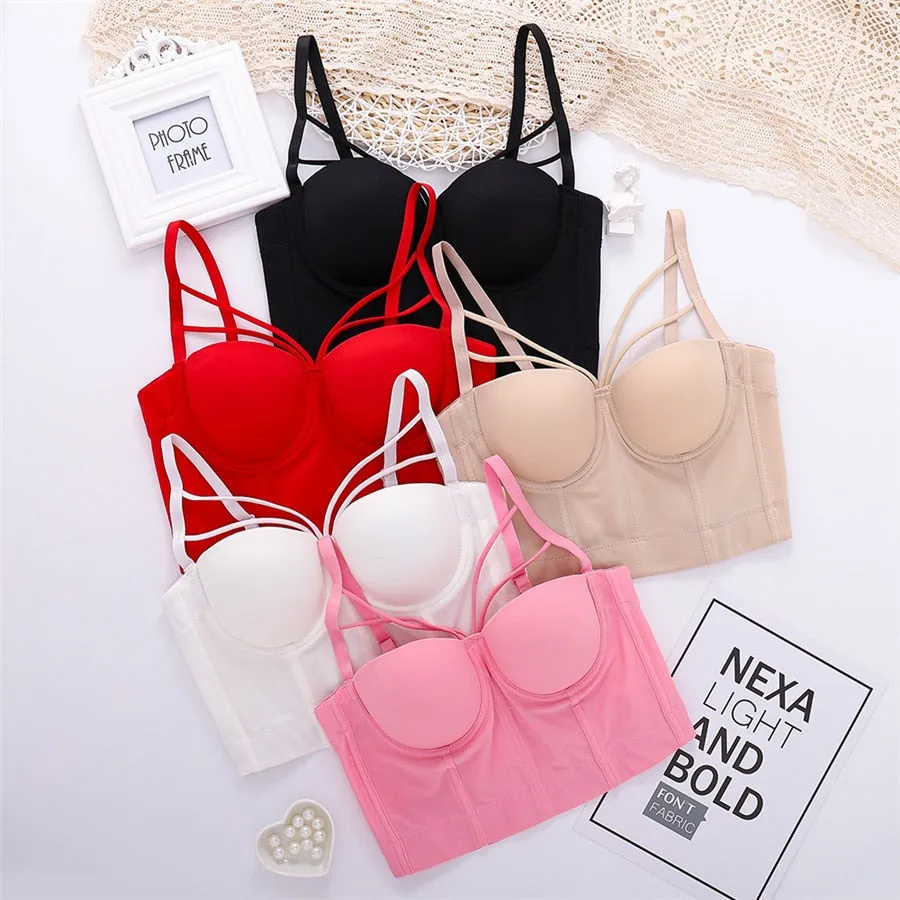 New Bodice Summer Top Sleeveless Short Sexy Female  Push Up Crop Top Women Harajuku Off Shoulder Solid Camis With Built In Bra