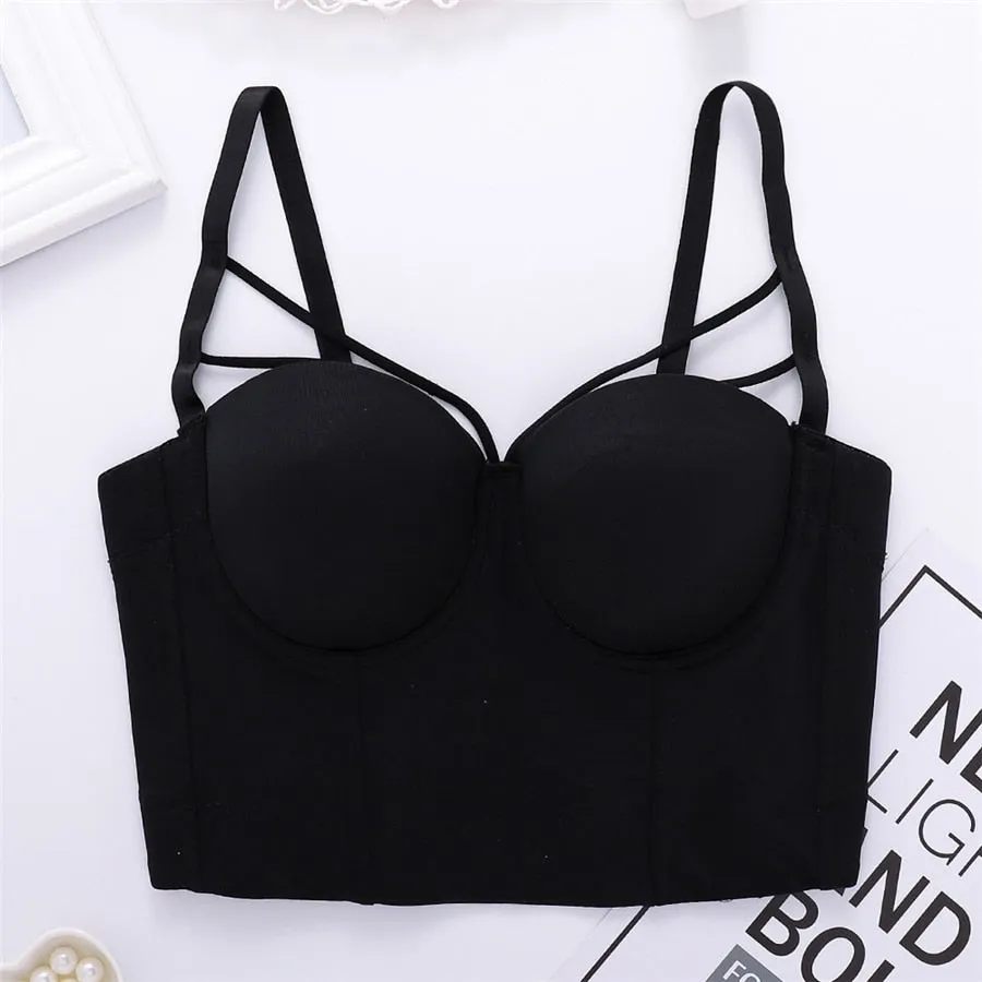 New Bodice Summer Top Sleeveless Short Sexy Female  Push Up Crop Top Women Harajuku Off Shoulder Solid Camis With Built In Bra