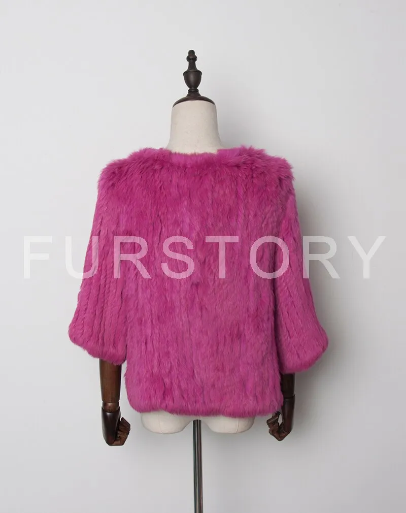 New Real Rabbit Fur Coat Female Real Fur Pullover Women's Winter Coast Rabbit Fur Knitted Coat Promotions Fur Story FS13069