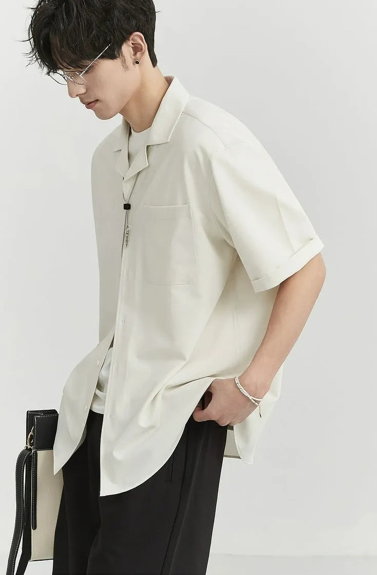 Oversized Camp-Collar Short Sleeve Button-Up Shirt