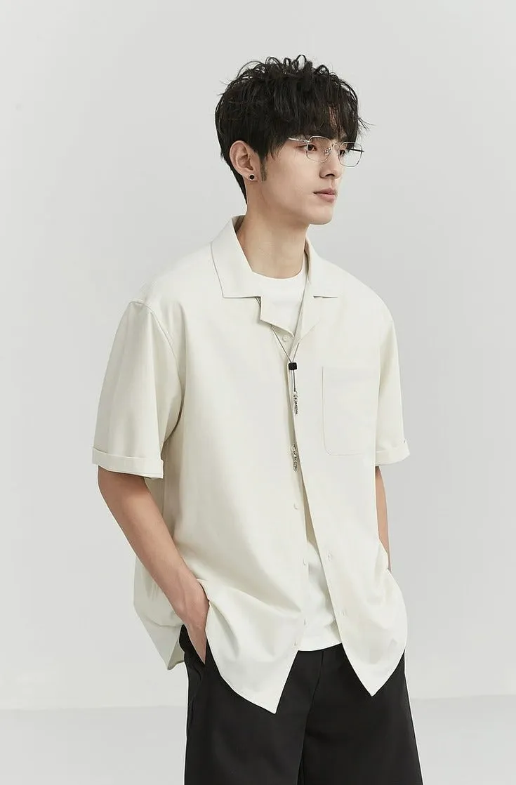 Oversized Camp-Collar Short Sleeve Button-Up Shirt