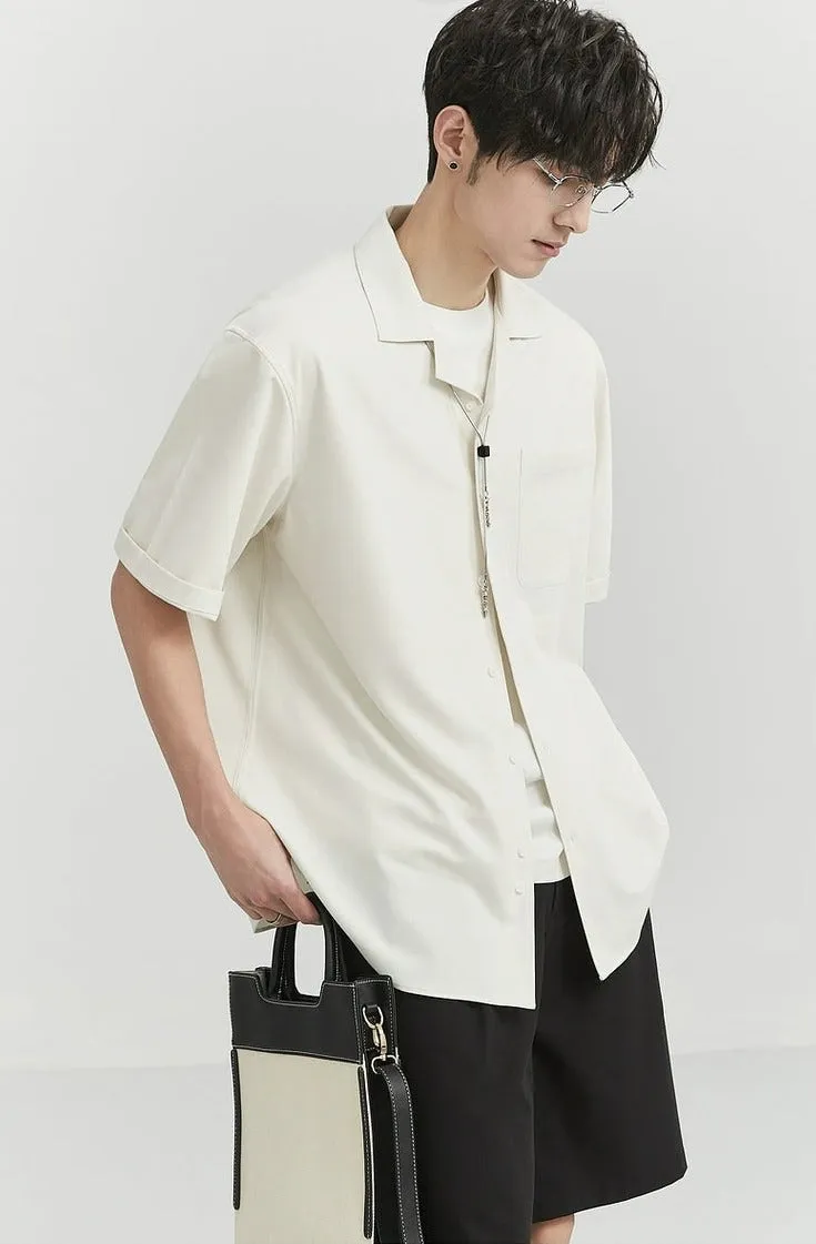 Oversized Camp-Collar Short Sleeve Button-Up Shirt