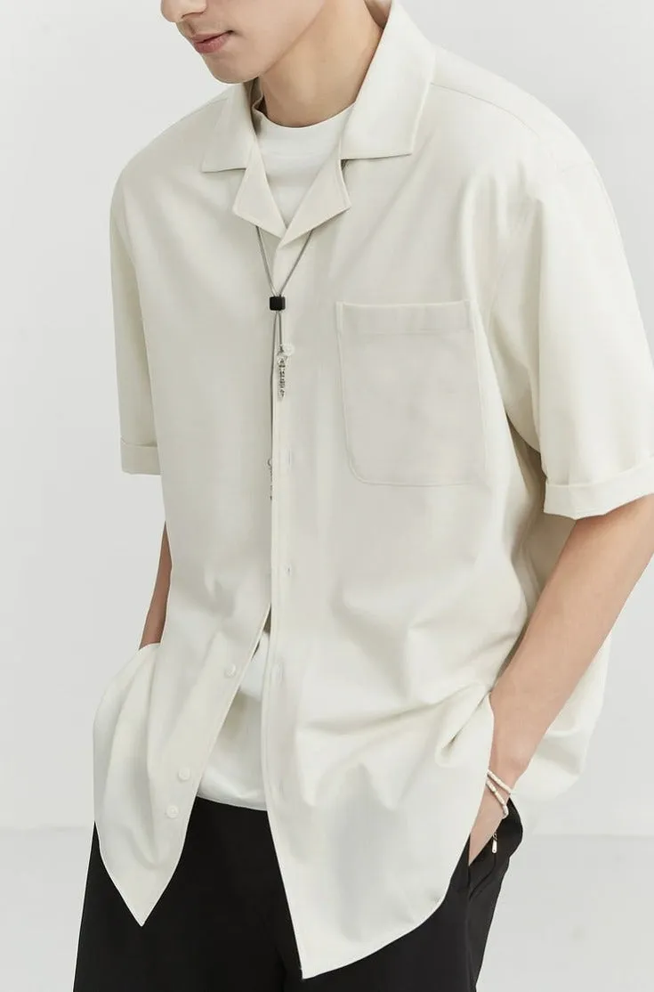 Oversized Camp-Collar Short Sleeve Button-Up Shirt