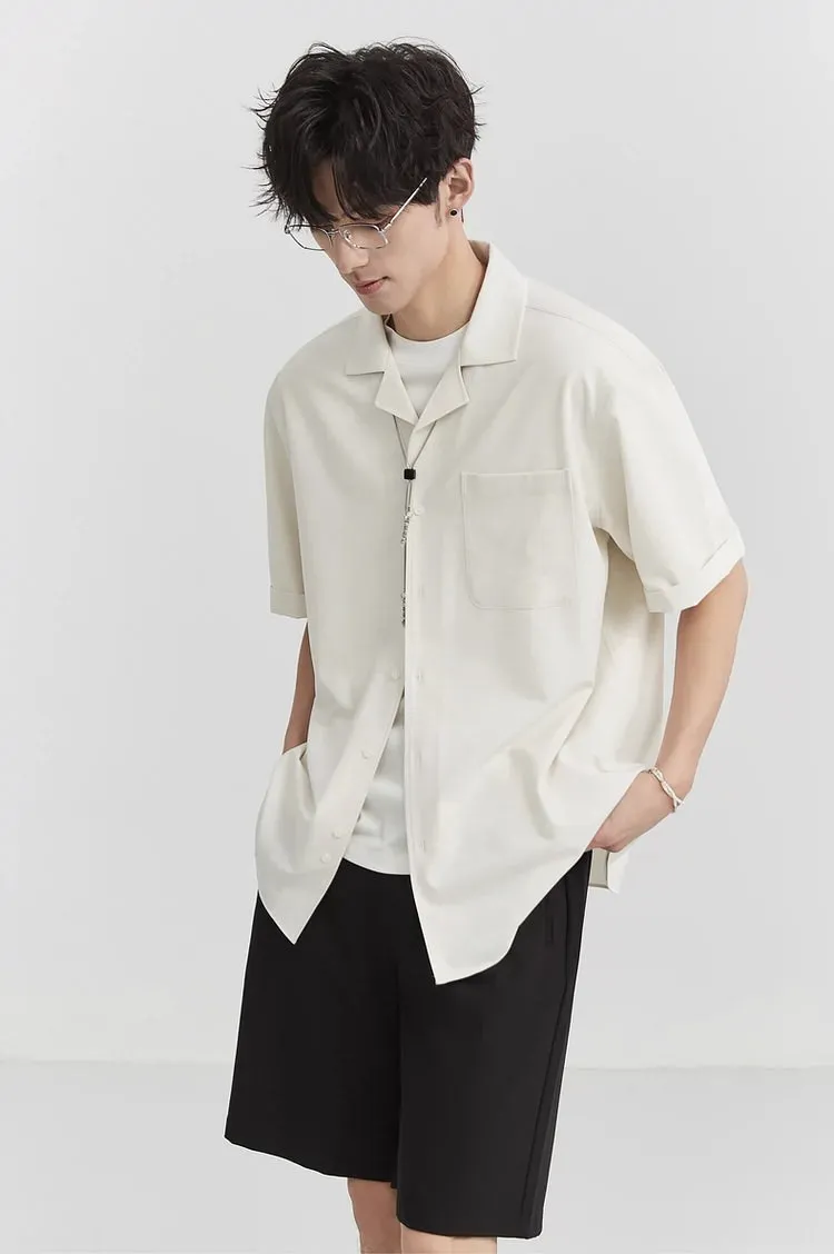 Oversized Camp-Collar Short Sleeve Button-Up Shirt