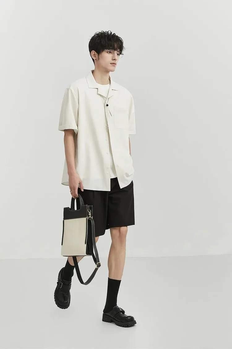 Oversized Camp-Collar Short Sleeve Button-Up Shirt