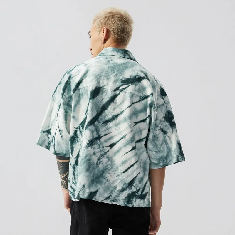 Oversized Marble Print Button-Up Shirt