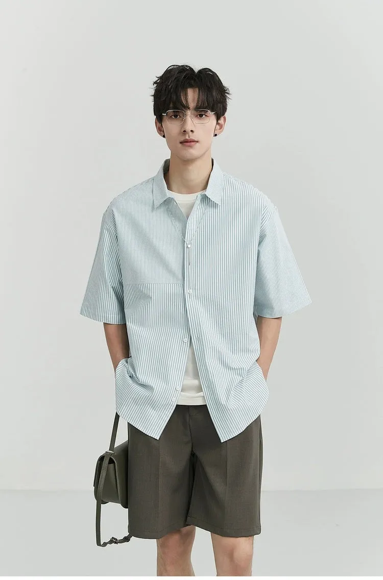 Oversized Narrow Striped Short-Sleeve Button-Up Shirt