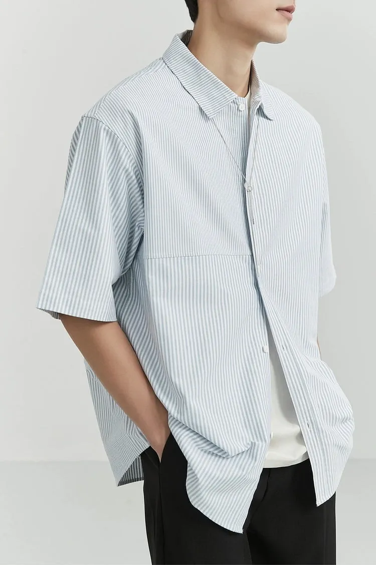 Oversized Narrow Striped Short-Sleeve Button-Up Shirt