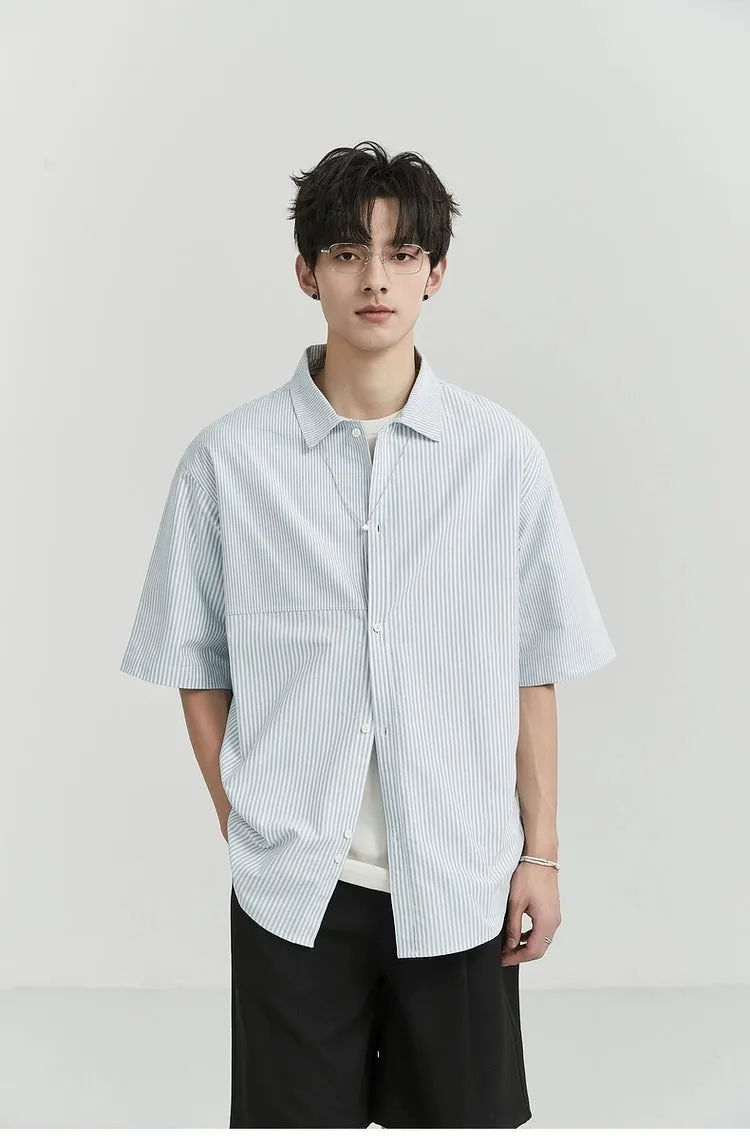 Oversized Narrow Striped Short-Sleeve Button-Up Shirt