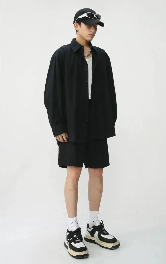 Oversized Pocketed Shirt & Shorts Co-ord Set