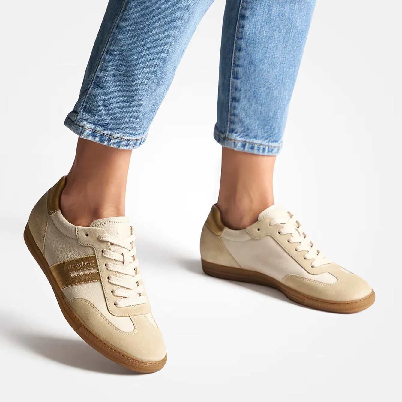 Paul Green Supersoft Beige Metallic Strip Trainers