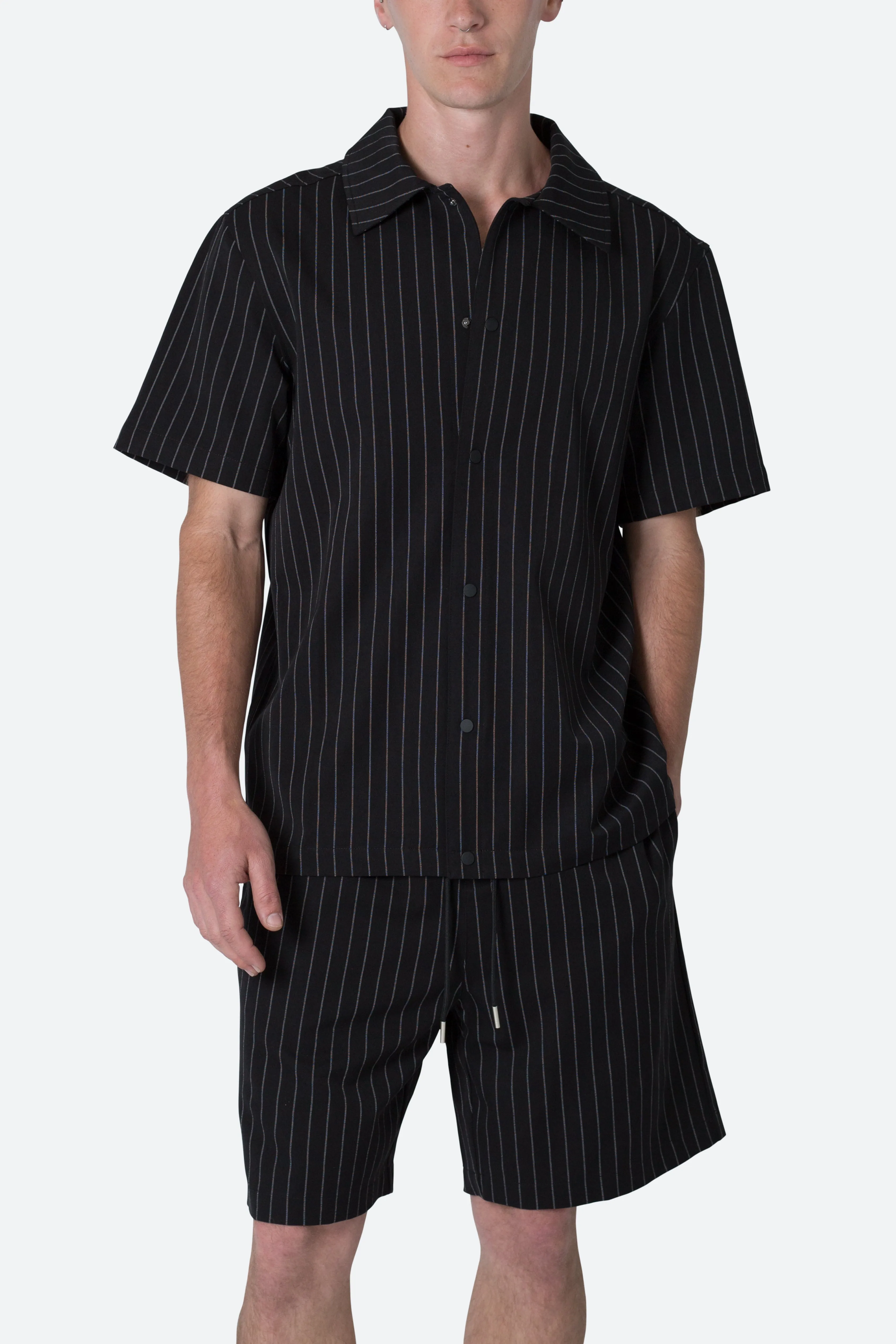 Pinstripe Short Sleeve Shirt - Black