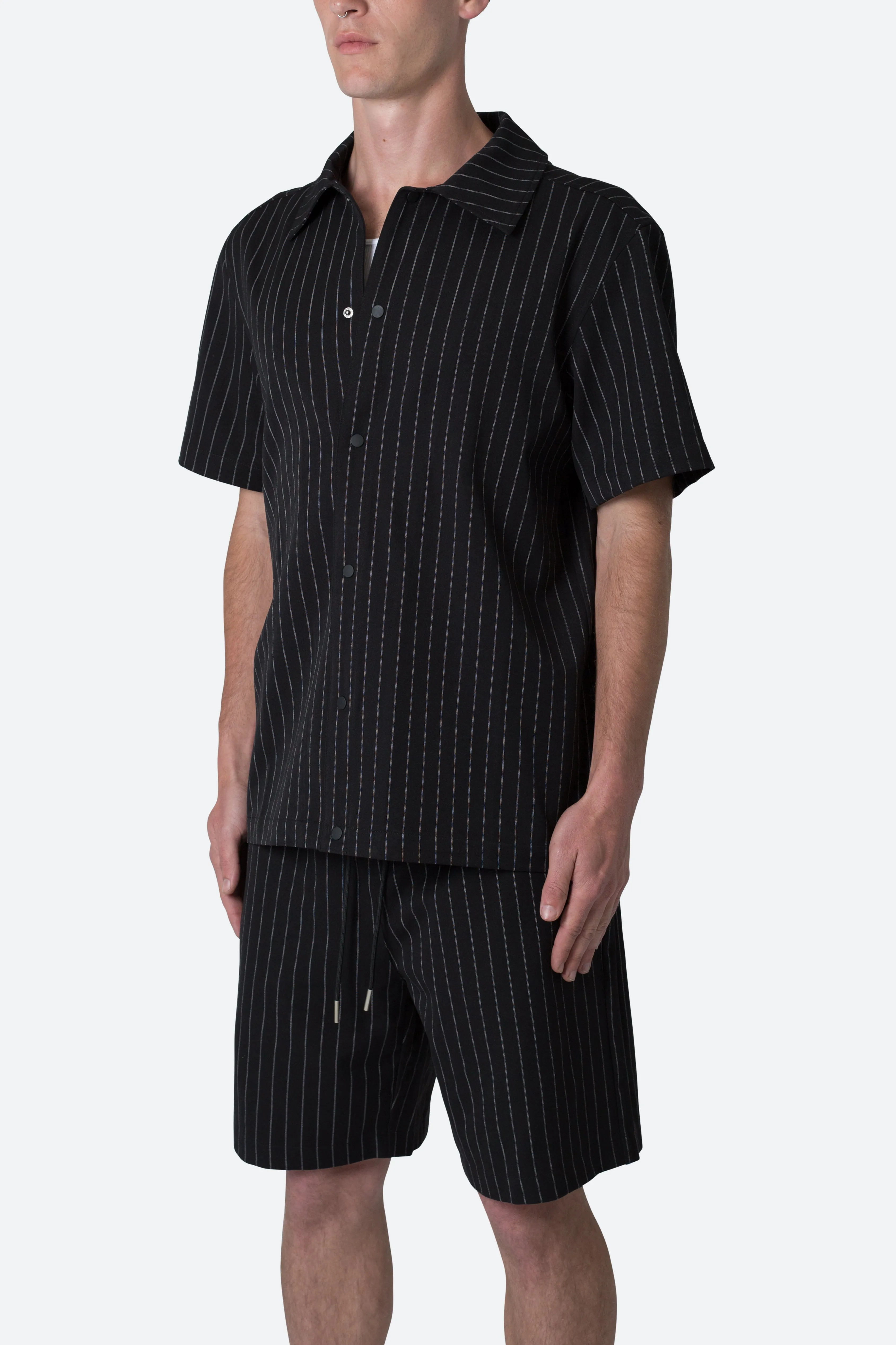 Pinstripe Short Sleeve Shirt - Black