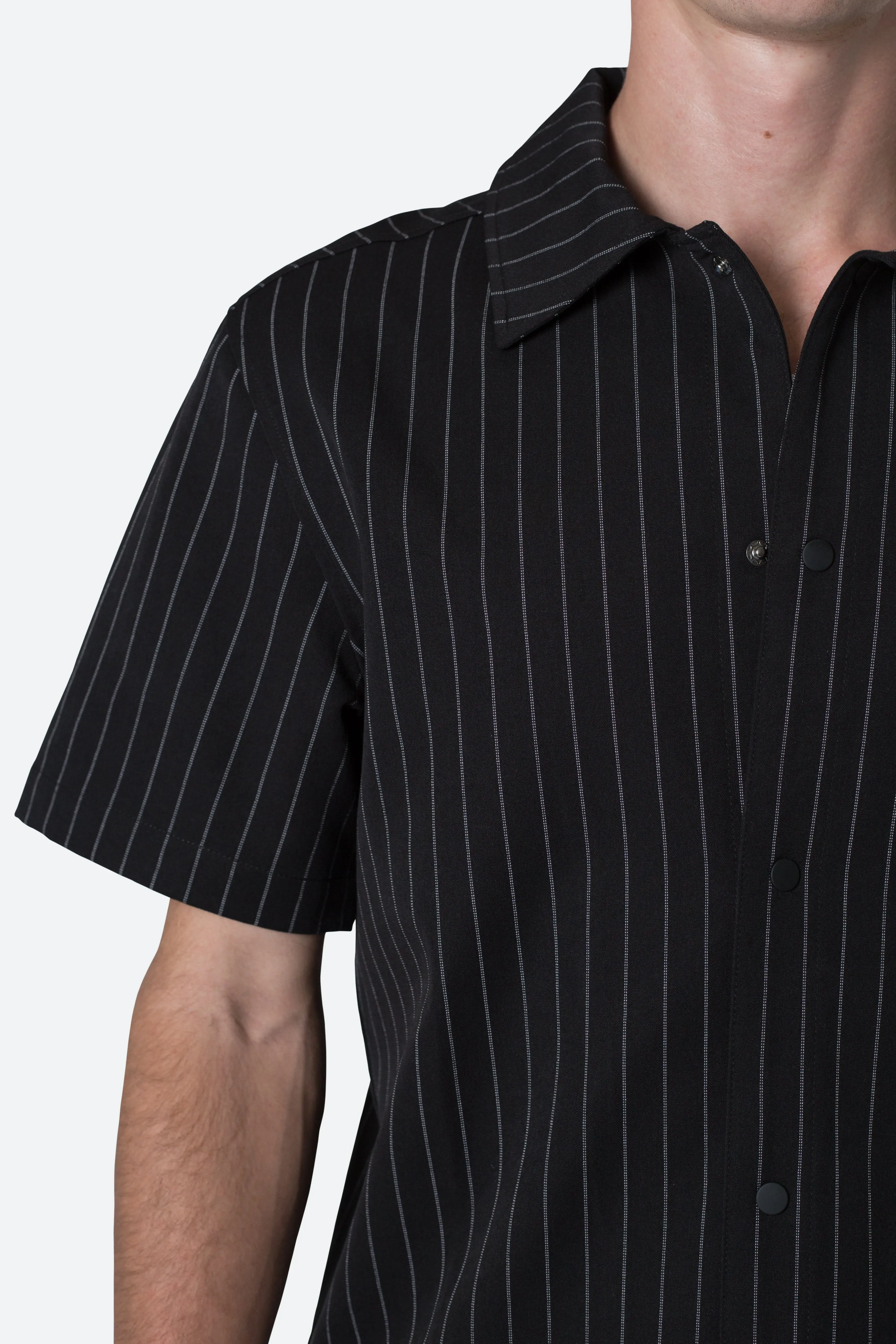 Pinstripe Short Sleeve Shirt - Black