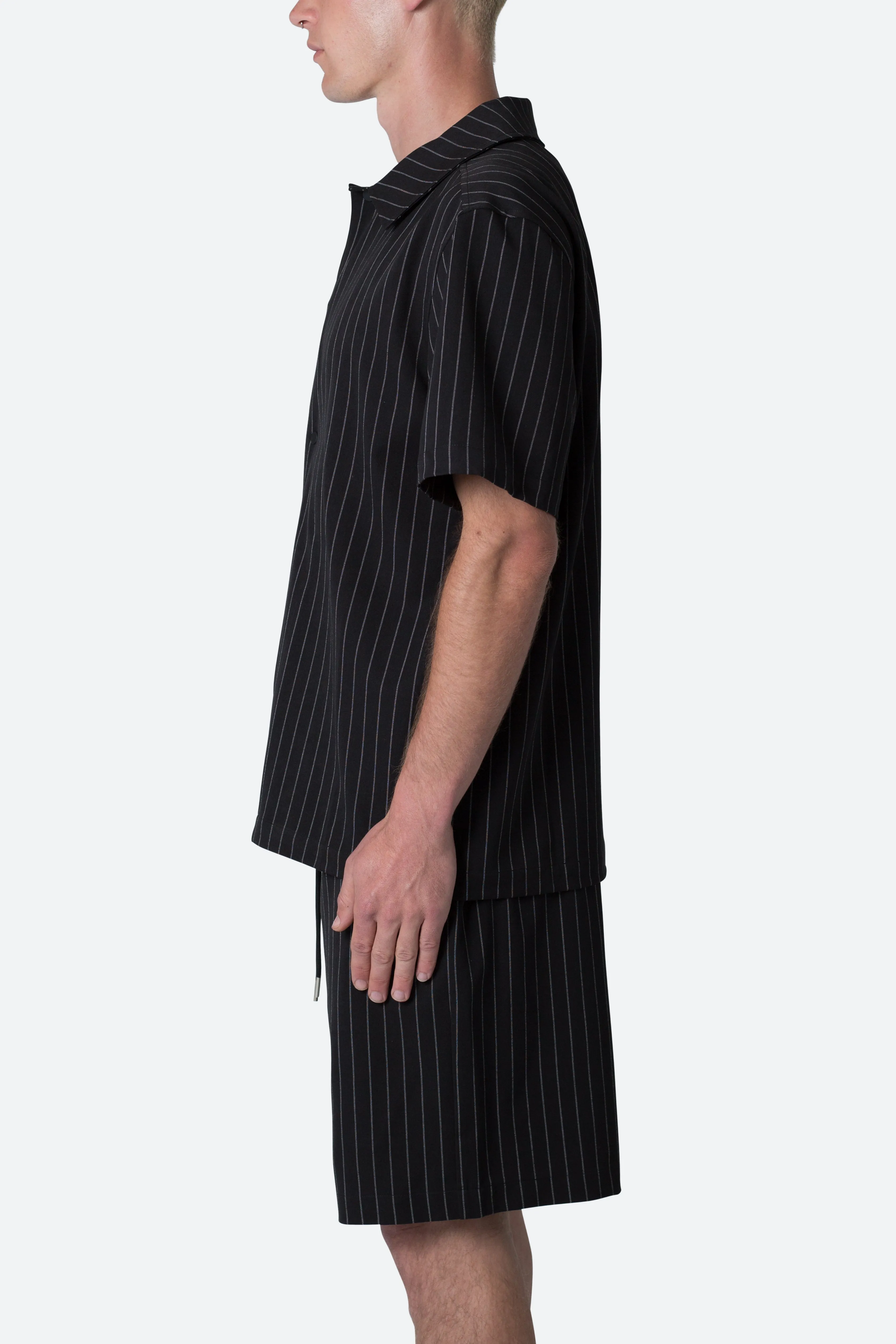 Pinstripe Short Sleeve Shirt - Black