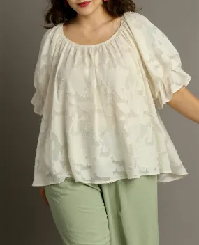 PLUS Jacquard Lace Bubble Sleeve Top