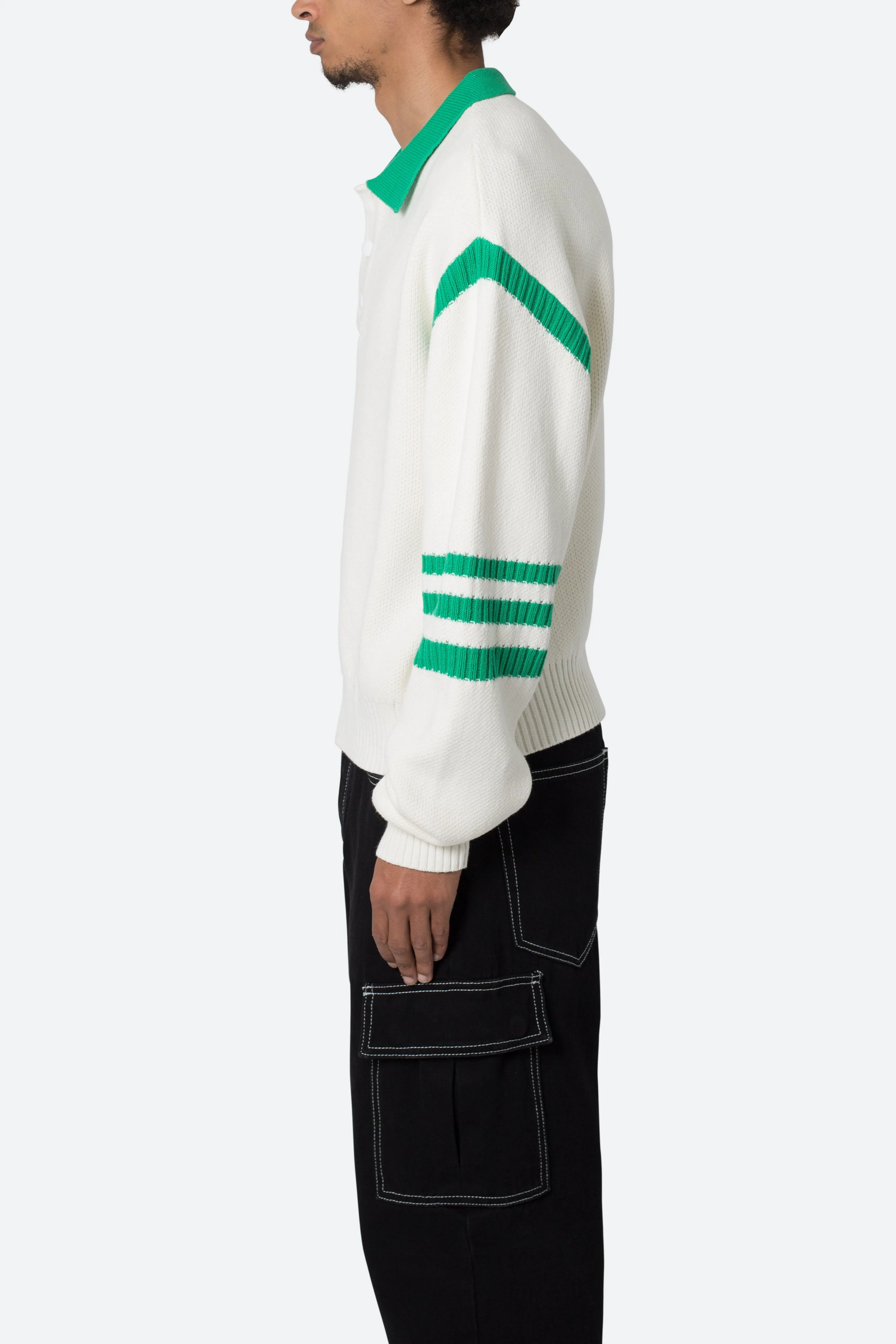 Polo Knit Sweater - Green/White