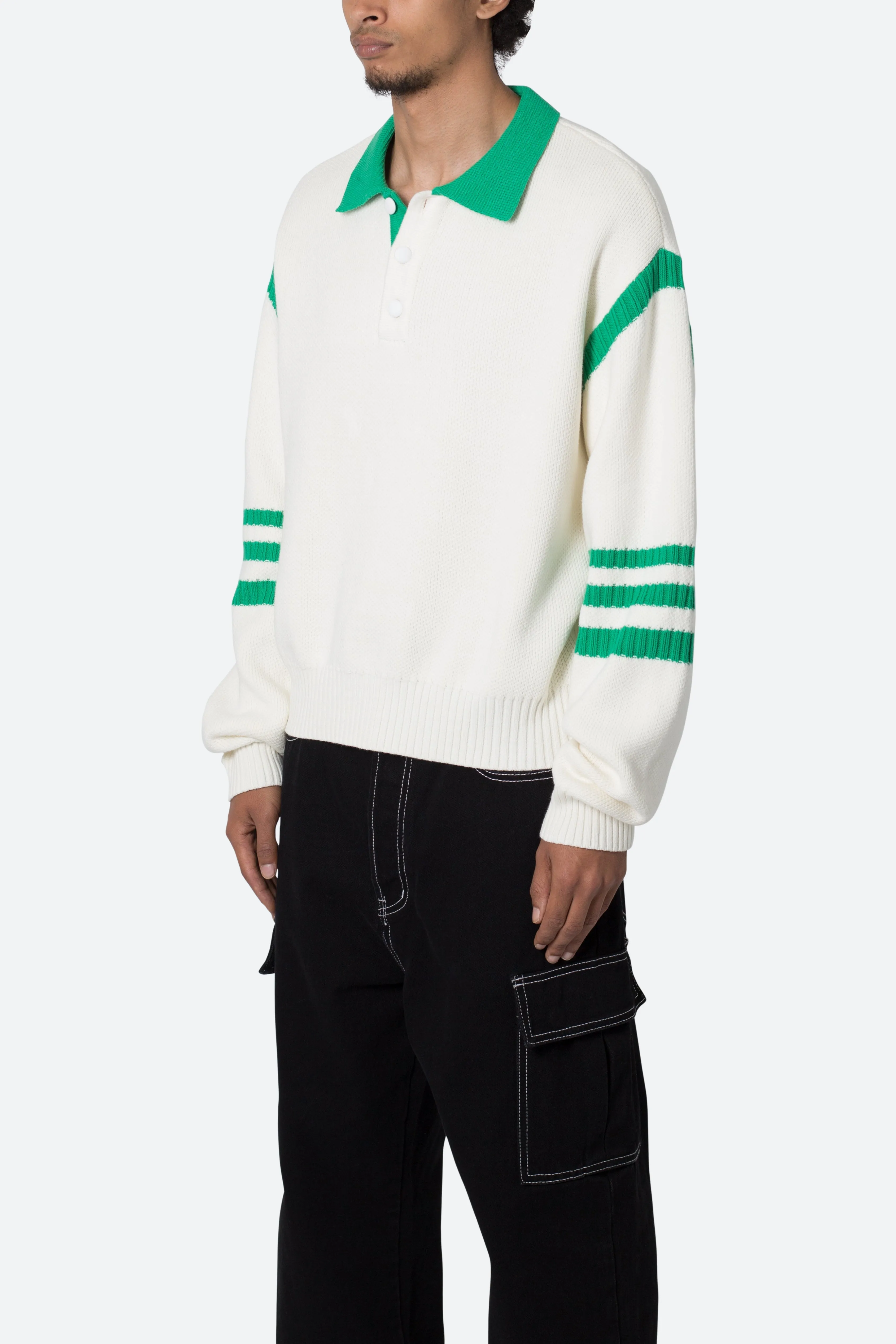 Polo Knit Sweater - Green/White