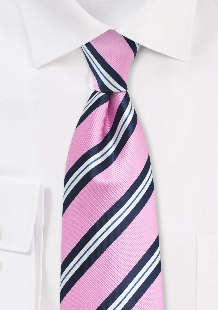 Preppy Pink, Blue, and White Repp&Regimental Striped Necktie