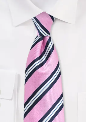 Preppy Pink, Blue, and White Repp&Regimental Striped Necktie