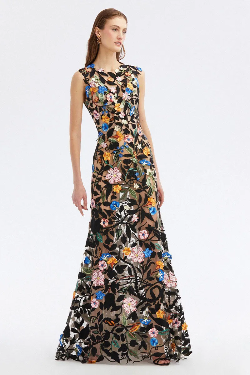 Remarkable Moment Floral Embroidered Illusion Gown