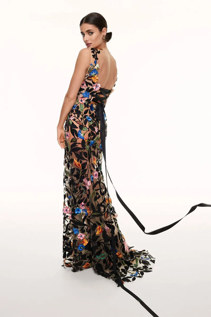 Remarkable Moment Floral Embroidered Illusion Gown