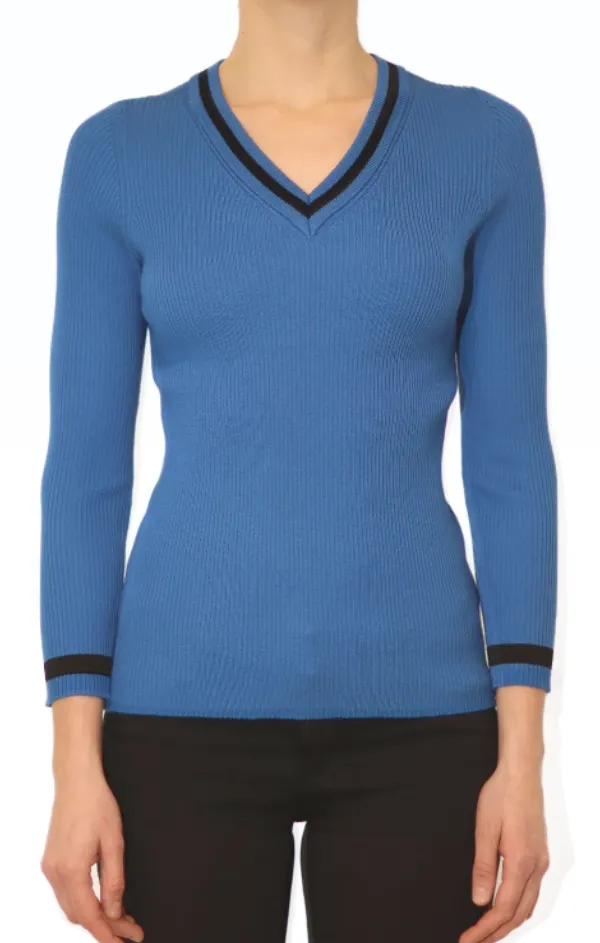 Rib Pullover with Contrast Color Tipping