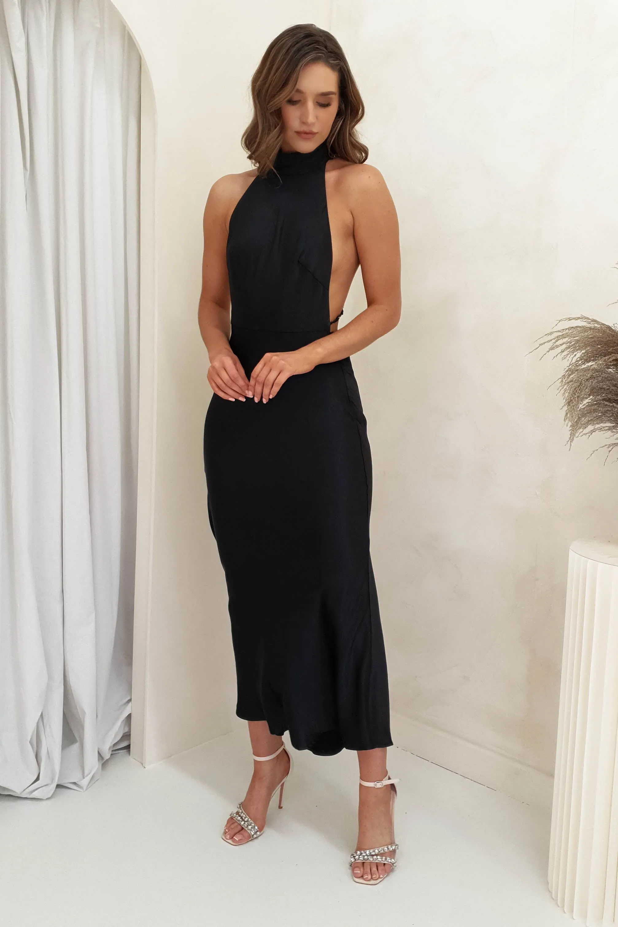 Robbie Soft Satin Maxi Dress | Black