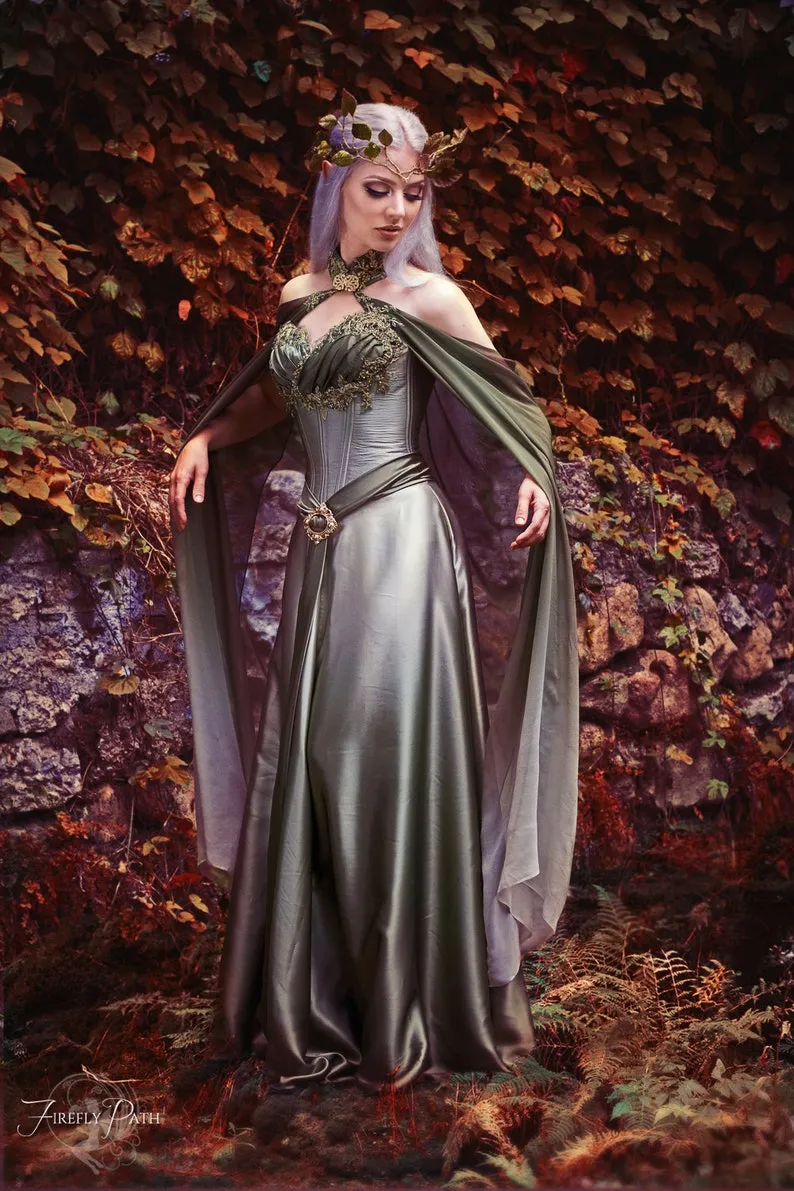 Sage Green Ombre Silk Elven Cape 100% Silk