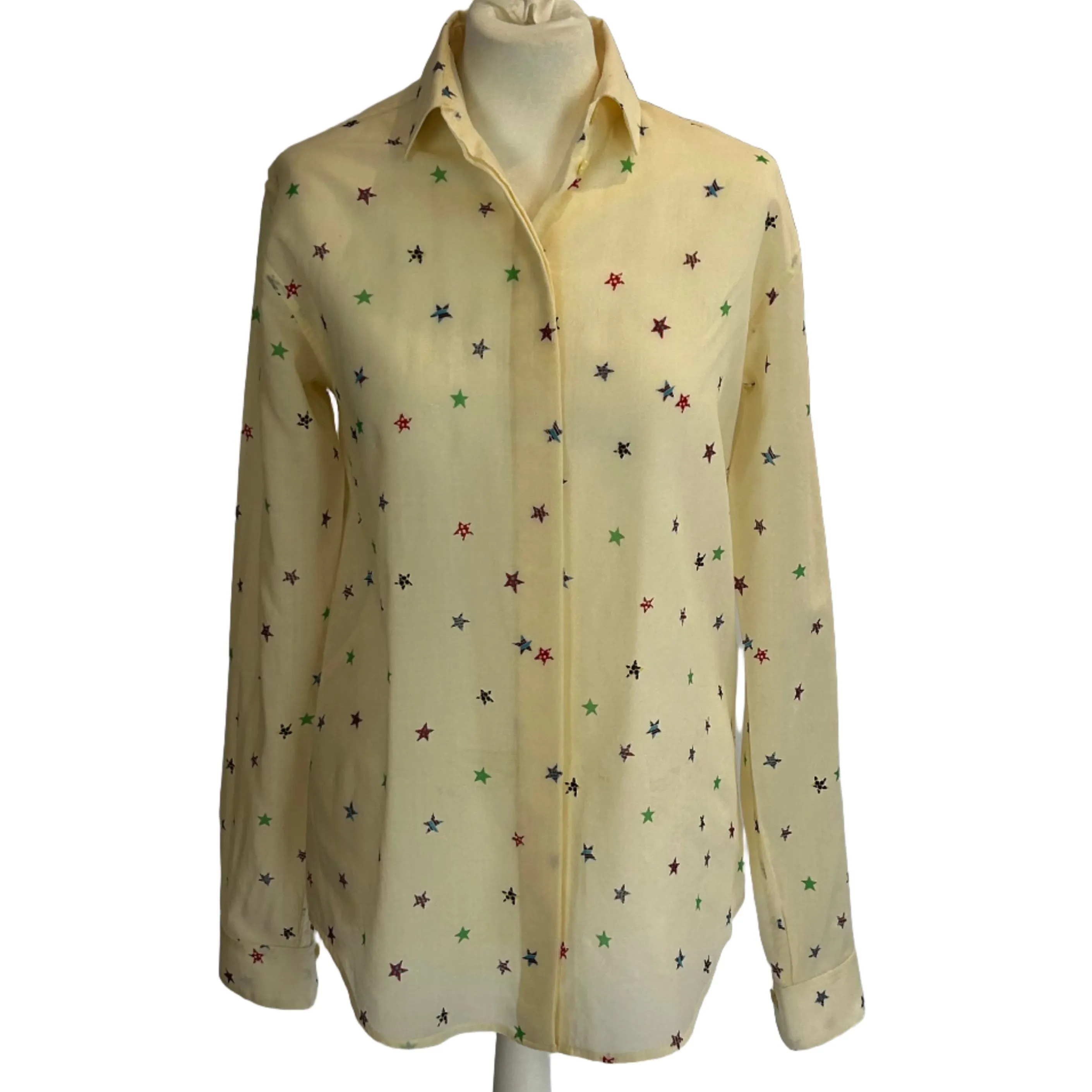 Saint Laurent £895 Deep Cream Star Print Wool Gauze Shirt XXS/XS/S/M