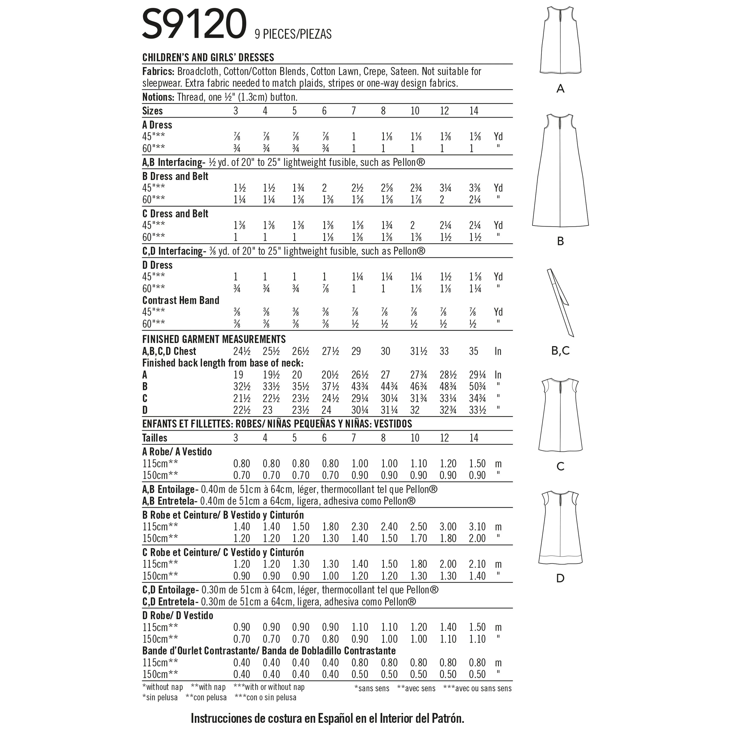 Simplicity Sewing Pattern S9120 Children's & Girls' Dresses