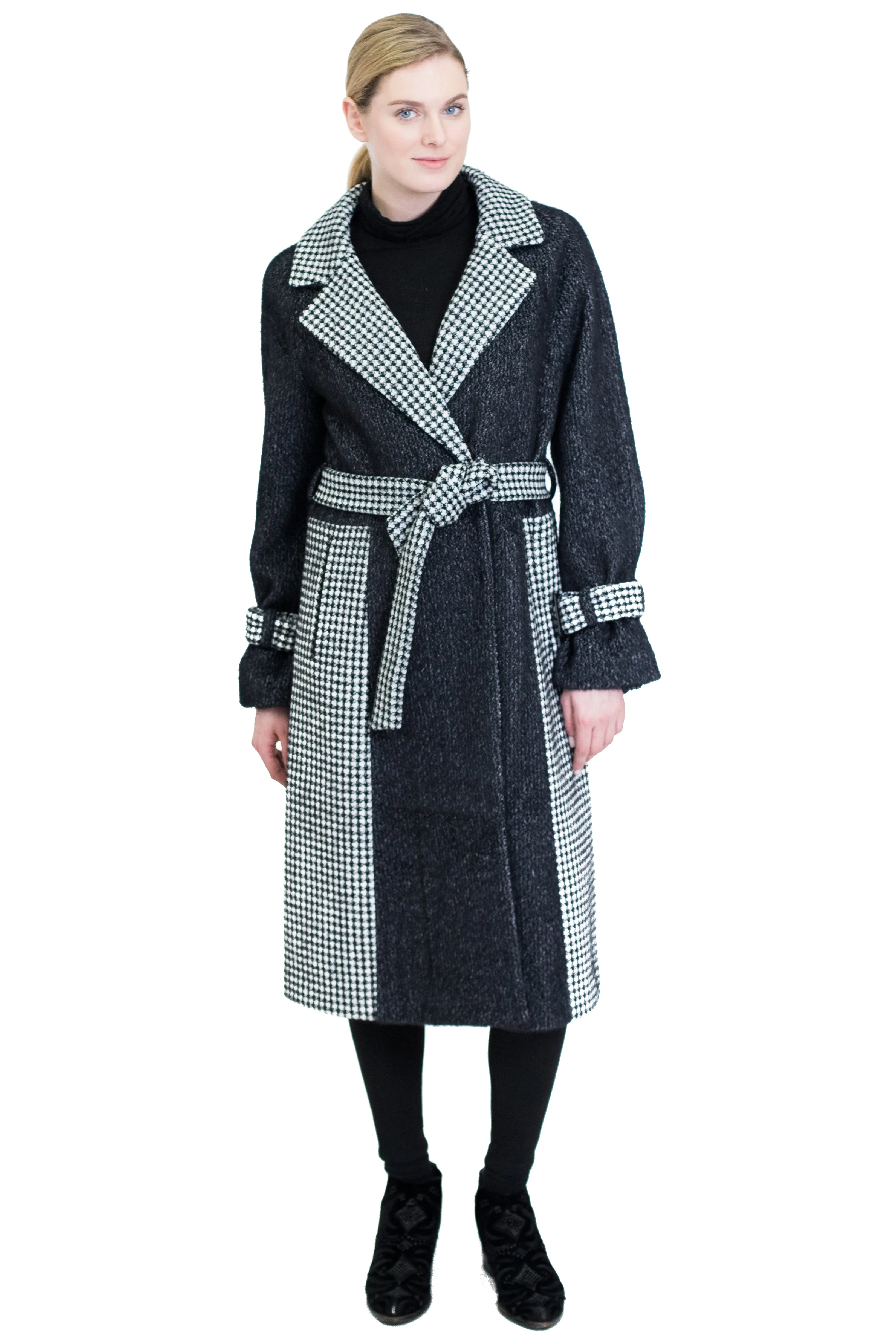 Single Breast Mix Print Wrap Coat