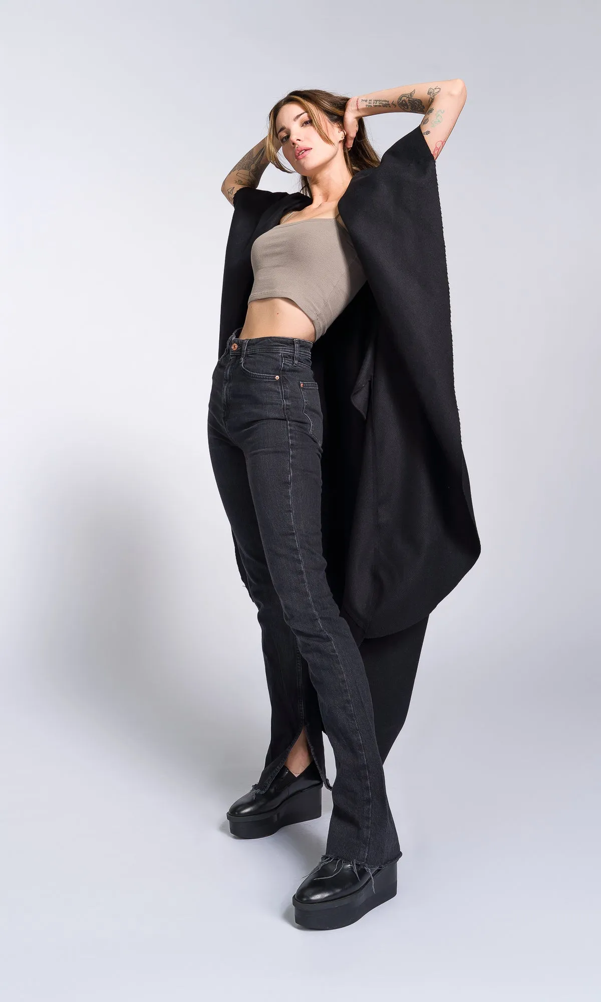 Sleeveless Cape Coat with Large Hood