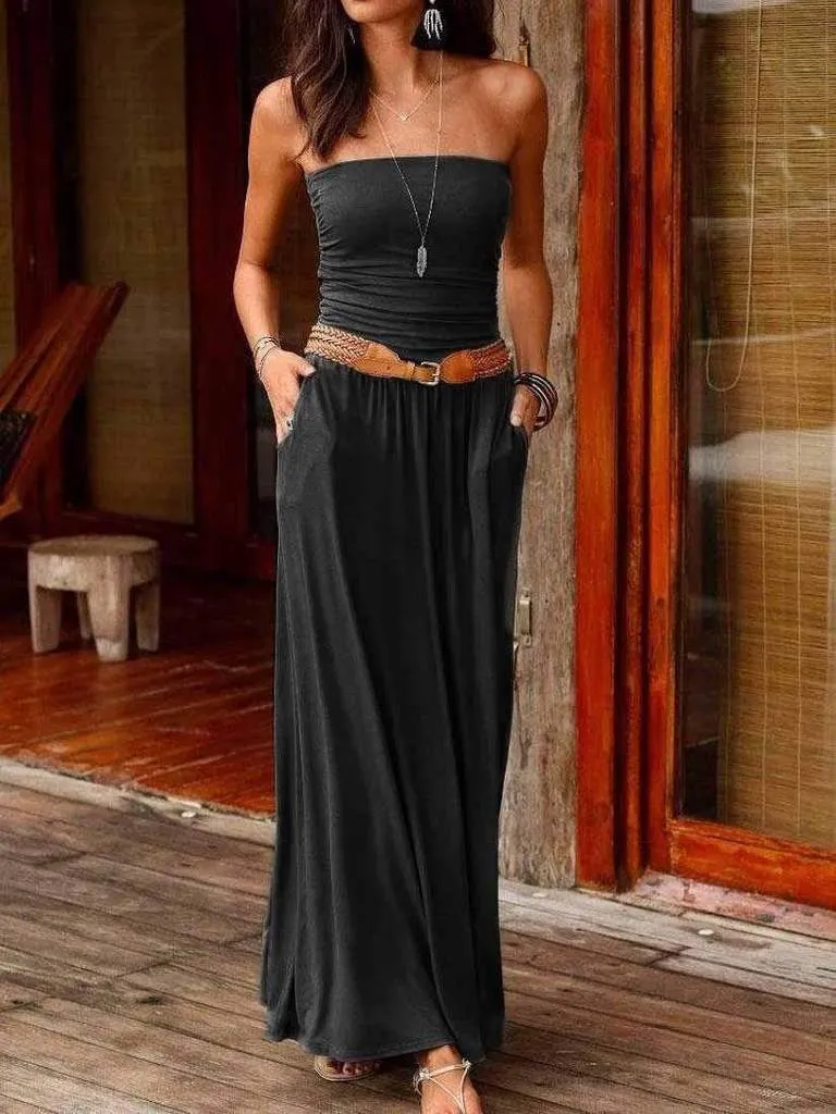 Solid Strapless Maxi Dress