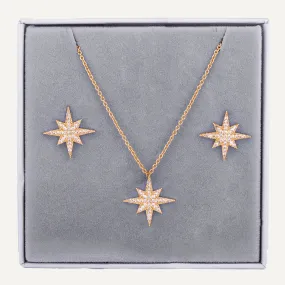 Star Crystal Necklace & Earring Box Set In Gold-Tone