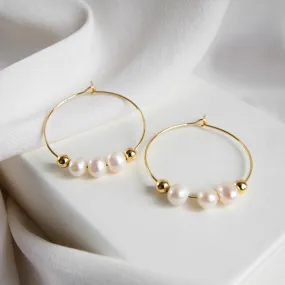 Triple Freshwater Pearl Hoops