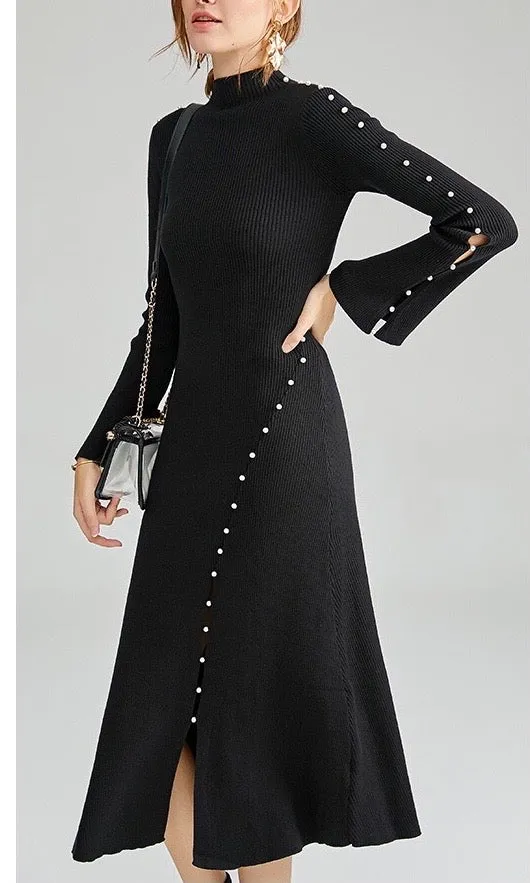 Turtleneck Dress W/ Pearl Buttons