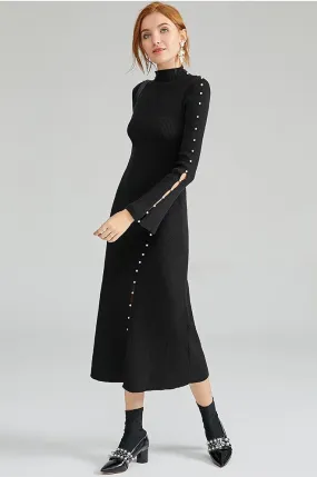 Turtleneck Dress W/ Pearl Buttons