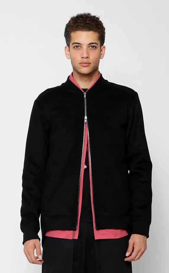 Unknown Evangelion Black Curved Hi-Low Hem Varsity Trench Wool Jacket