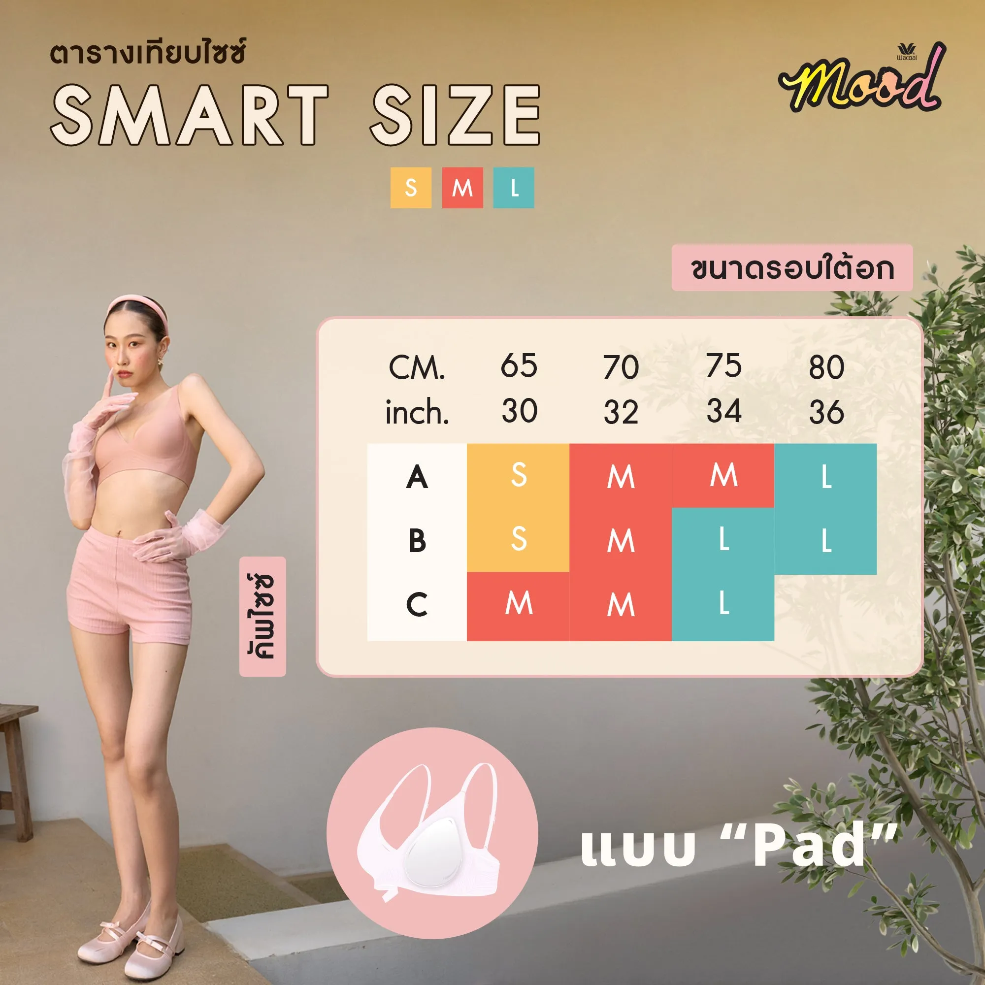 Wacoal Mood Smart Size ชุดชั้นในวัยรุ่น บราไร้โครง รุ่น MM1X90 สีดำ (BL)