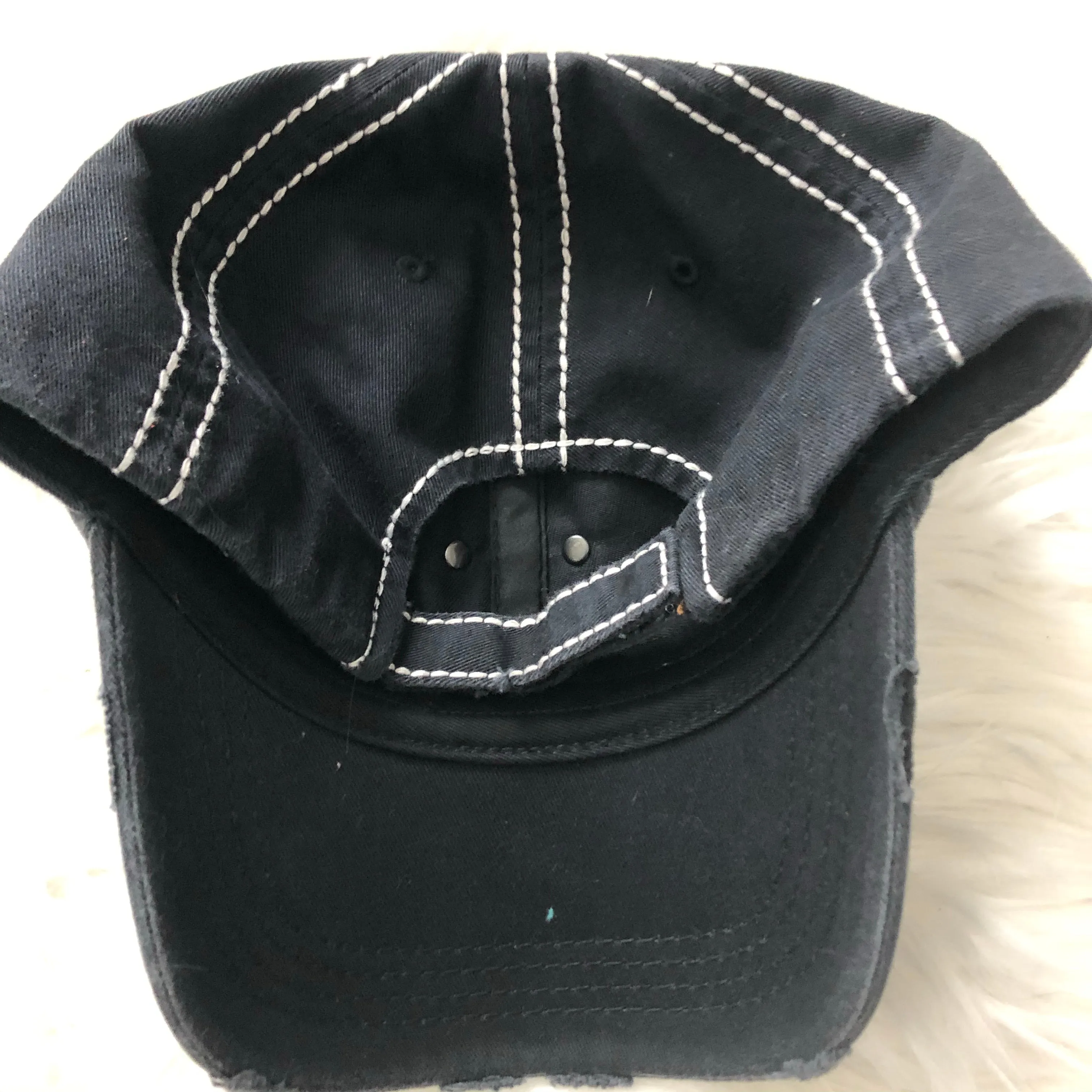 White Stitching Distressed Baseball Hat