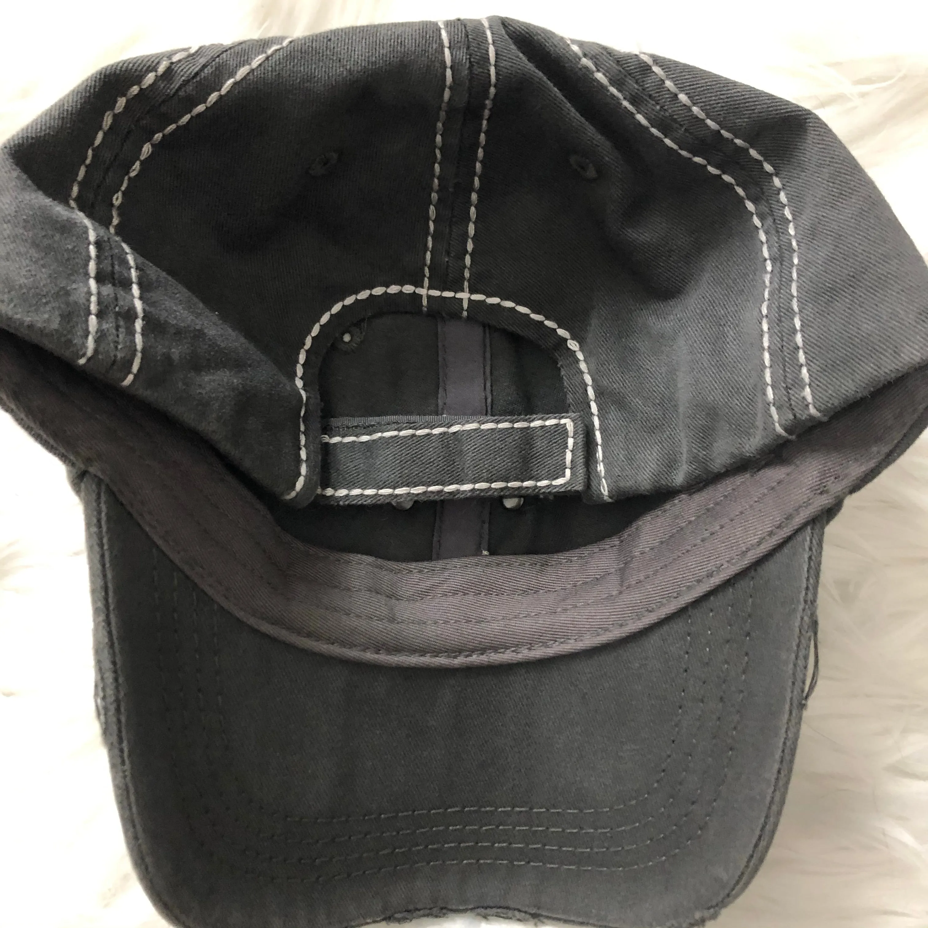 White Stitching Distressed Baseball Hat