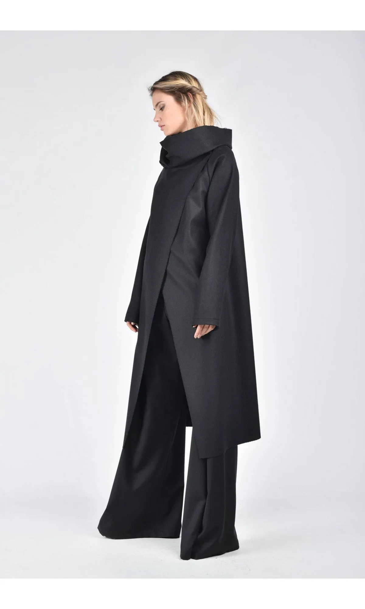 Wool Felt Coat with High Collar