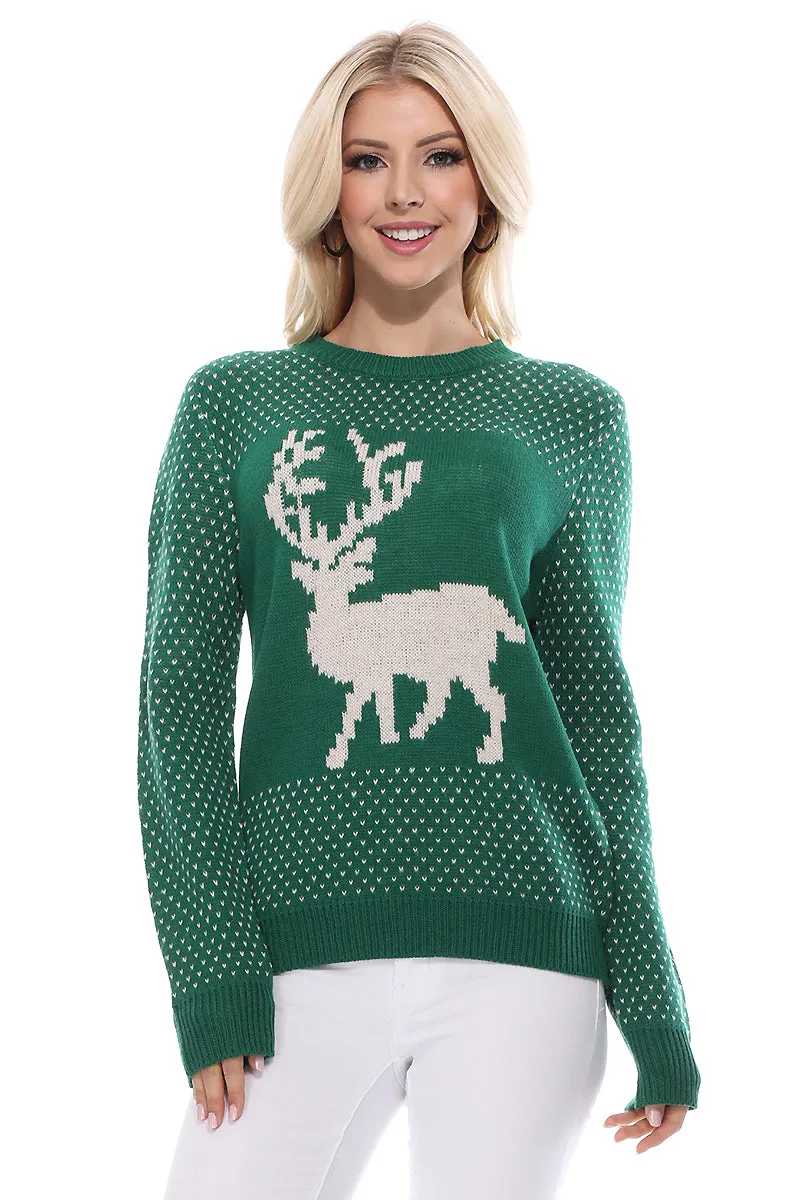 Yemak Women's Deer Jacquard Christmas Pullover Sweater MK3457S